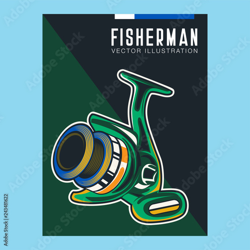 Fishing place advertisement retro poster for fisher courses or fish catch adventure