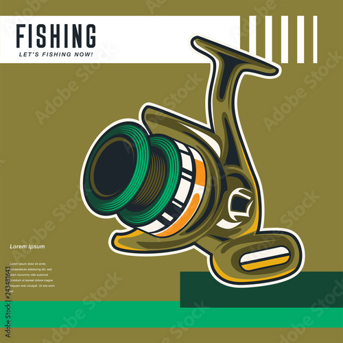 Fishing place advertisement retro poster for fisher courses or fish catch adventure