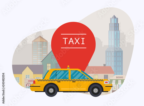 Taxi car. Vector modern flat creative info graphics design on public taxi. Flat design modern vector illustration concept.
