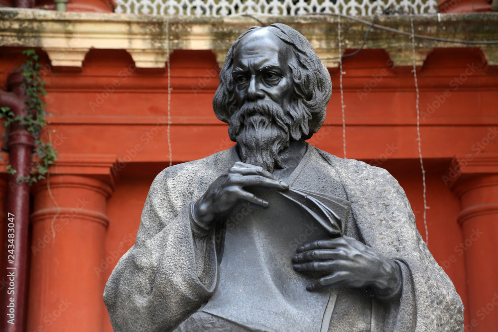 Fototapeta premium Monument of Rabindranath Tagore in Kolkata, India, he became the first non-European to win the Nobel Prize in Literature in 1913.
