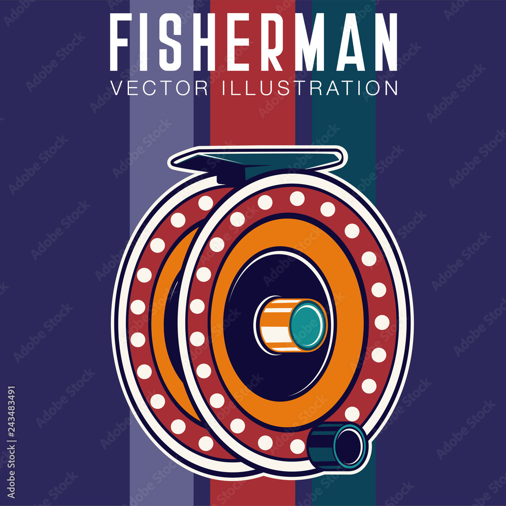 Fototapeta premium Fishing Retro Poster: Inflatable Boat and Equipment for Fishing. Vector illustration