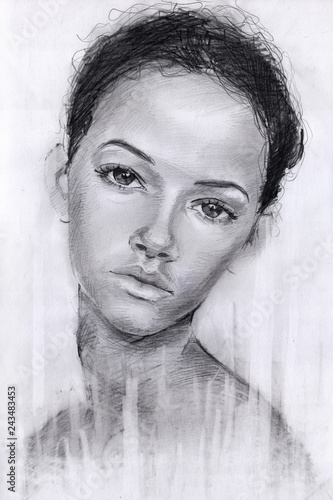 portrait of a girl in pencil. sketch