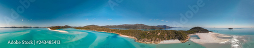 Whitehaven Beach, Australia. Panoramic aerial view of coastline and beautiful beaches