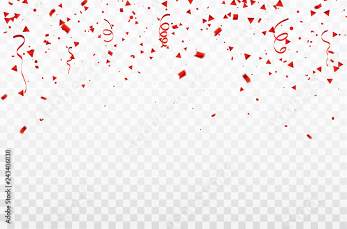 Celebration background template with confetti and red ribbons. luxury greeting rich card.