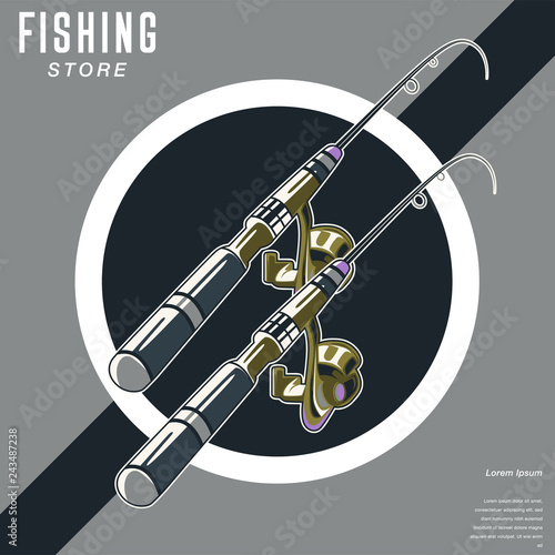 Fishing place advertisement retro poster for fisher courses or fish catch adventure