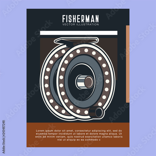 Fishing place advertisement retro poster for fisher courses or fish catch adventure
