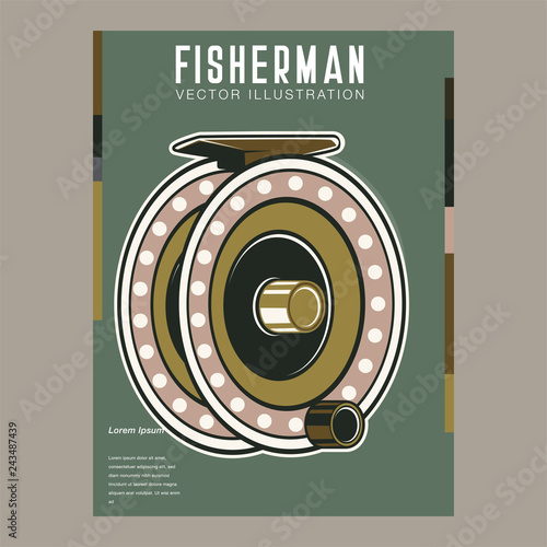 Fishing place advertisement retro poster for fisher courses or fish catch adventure