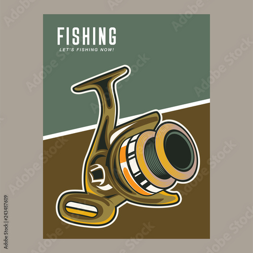 Fishing place advertisement retro poster for fisher courses or fish catch adventure