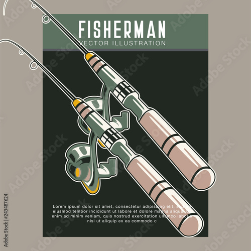 Fishing place advertisement retro poster for fisher courses or fish catch adventure