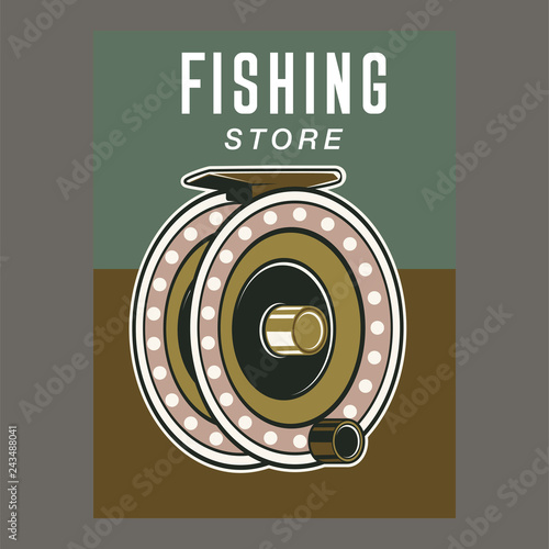 Fishing place advertisement retro poster for fisher courses or fish catch adventure