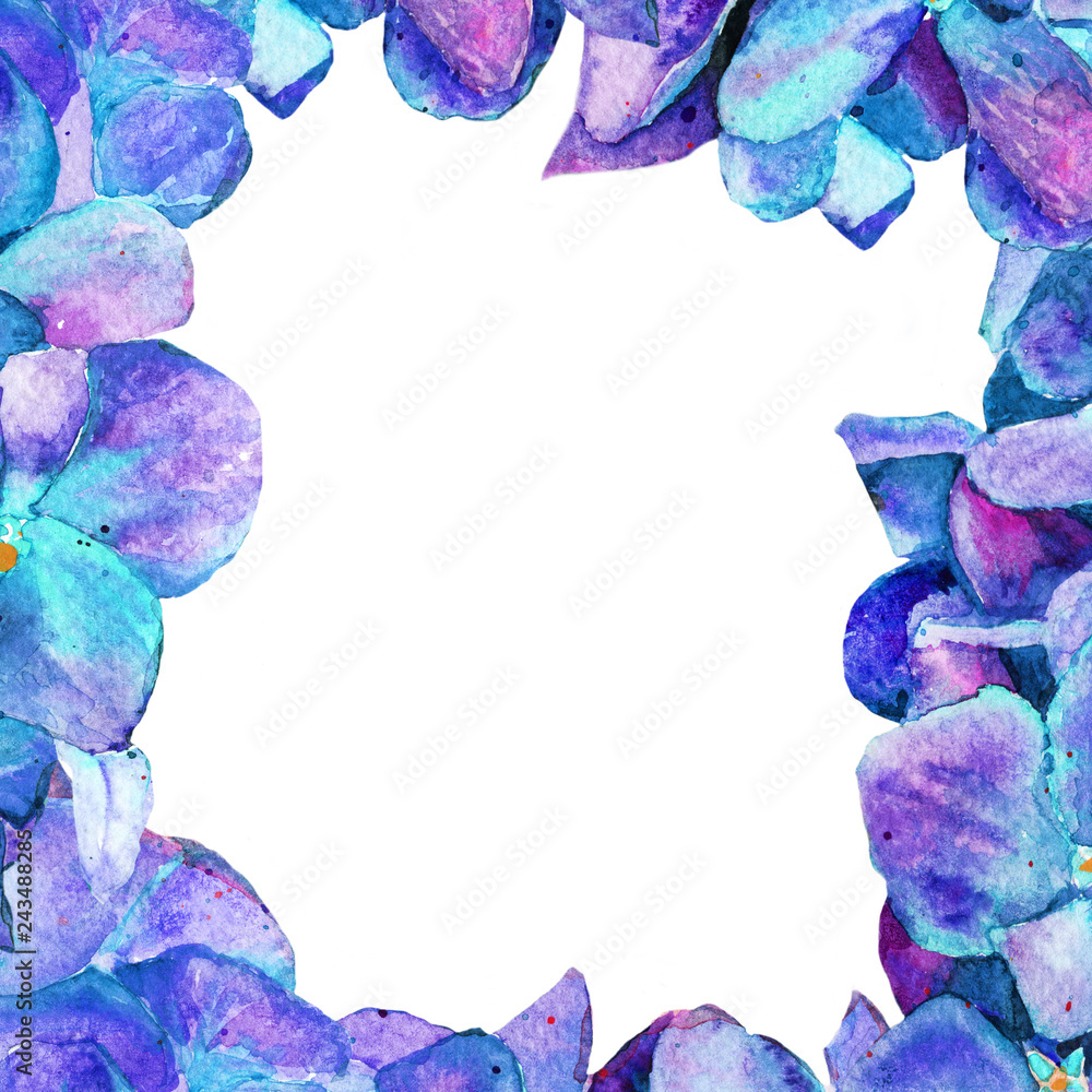 hydrangea in watercolor flowers. spring summer. background frame hydrangea in watercolor flowers. spring summer. background frame