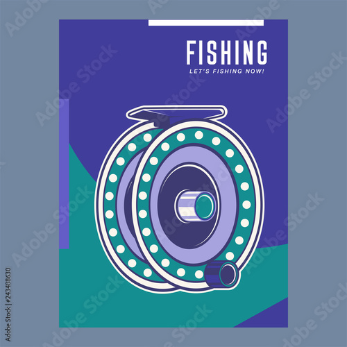 Fishing place advertisement retro poster for fisher courses or fish catch adventure