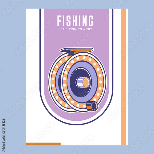 Fishing place advertisement retro poster for fisher courses or fish catch adventure