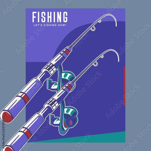 Fishing place advertisement retro poster for fisher courses or fish catch adventure