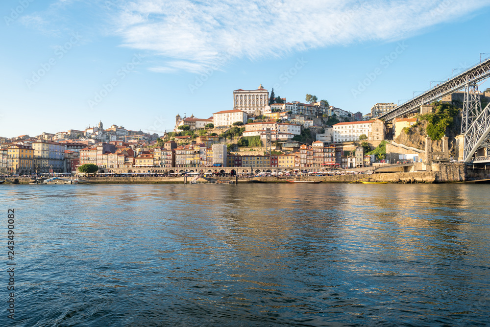 View to Porto with the Episcopal Palace and the Ribeira Pier from Vila Nova de Gaia