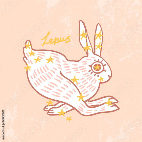 Signs of the zodiac. Lepus. Typography graphic print  fashion drawing for t-shirts. Vector stickers print  patches vintage