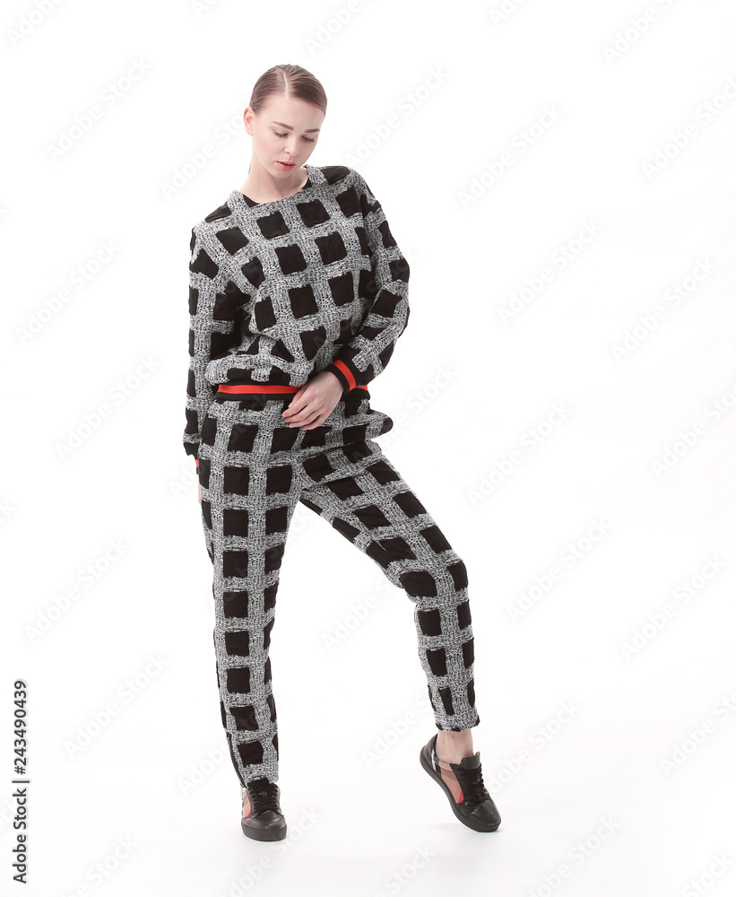 young woman in stylish pajamas.isolated on white young woman in stylish pajamas.isolated on white