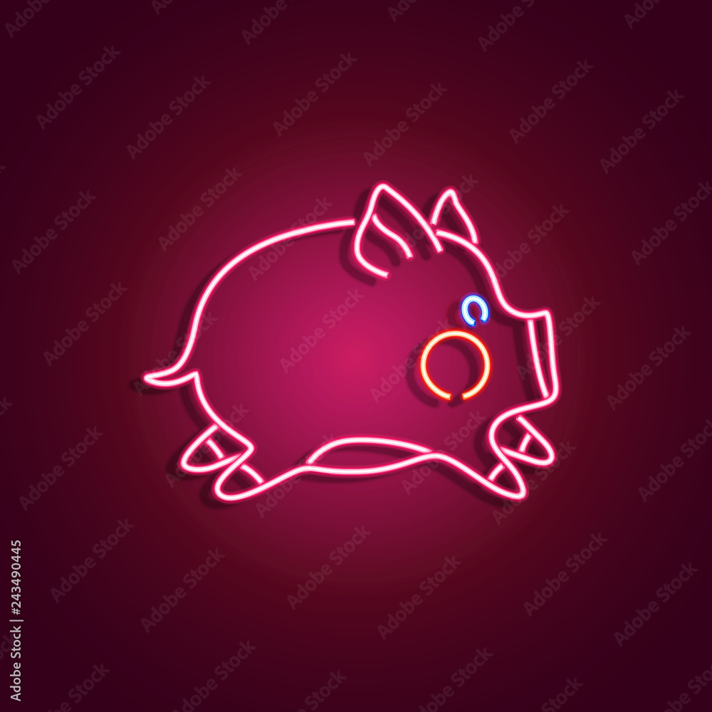 Obraz premium Happy New Year 2019 neon sign and chinese new year of the pig. Neon sign, bright signboard, light banner. Vector icon
