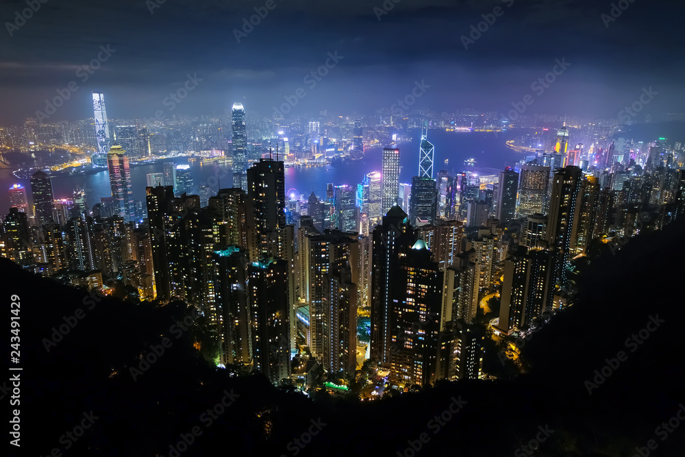 Naklejka premium 香港 ビクトリアピーク 展望台からの夜景