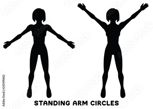 Standing arm circles. Sport exersice. Silhouettes of woman doing exercise. Workout  training.