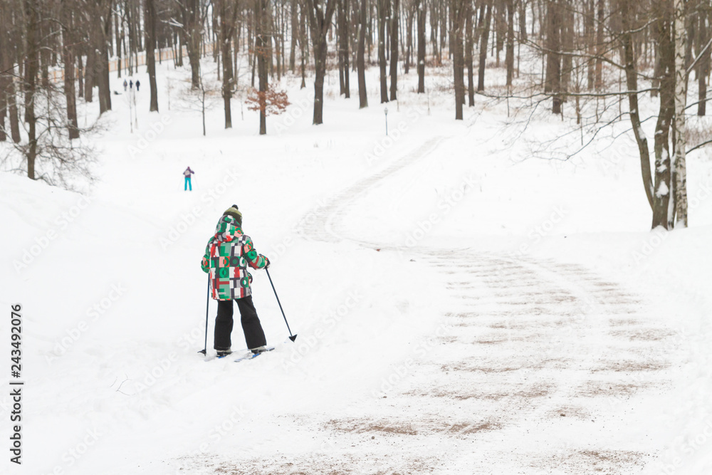 Ski trip in the Park in winter in frosty weather Ski trip in the Park in winter in frosty weather