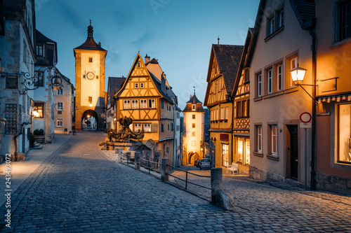 Rothenburg ob der Tauber at twilight  Bavaria  Germany