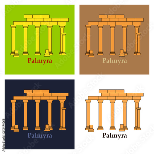Palmyra in Syria. Flat cartoon style historic sight showplace attraction web site vector illustration. World countries cities vacation travel sightseeing Asia collection.