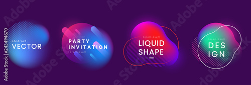 Set of abstract liquid banners in different neon colors. Modern fluid gradient elements with light effect. Abstract backgrounds for club party invitation, web, advertisement. Vector eps 10.