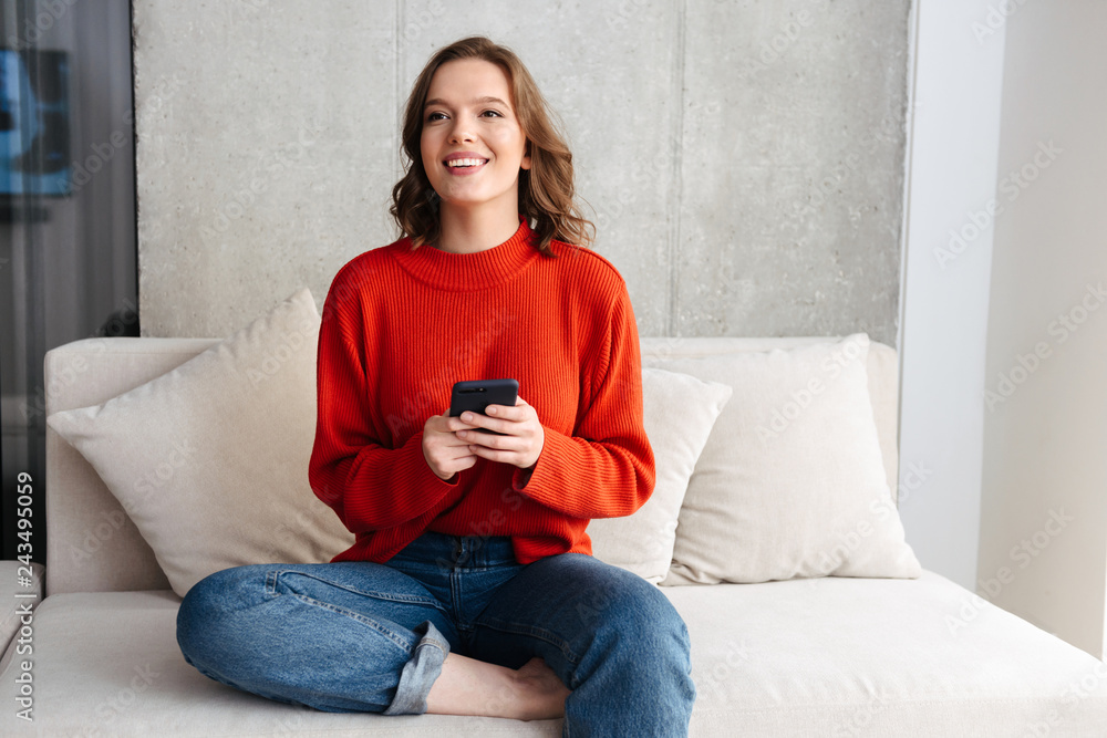 Cheerful young woman casually dressed Cheerful young woman casually dressed