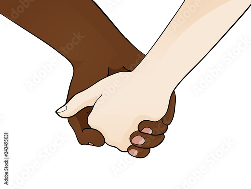 Love knows no skin color - people of different skin color hold hands