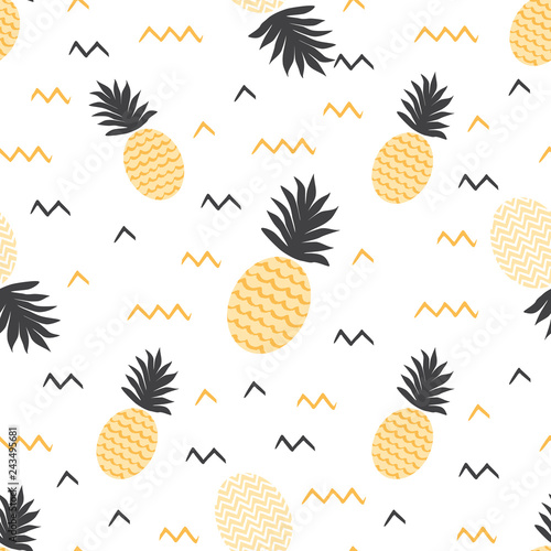 Yellow summer fruits backround Vector summer seamless pineapple pattern Ananas print
