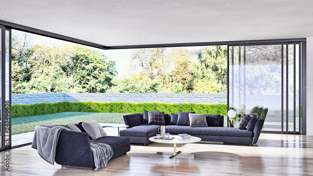 Fototapeta premium large luxury modern bright interiors room illustration 3D rendering