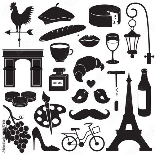 Paris, France vector icon set.