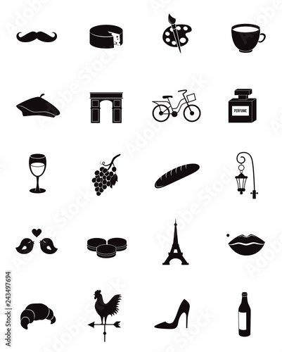 France, Paris vector icon set. 