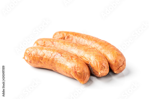 Smoked sausage isolated on white background.