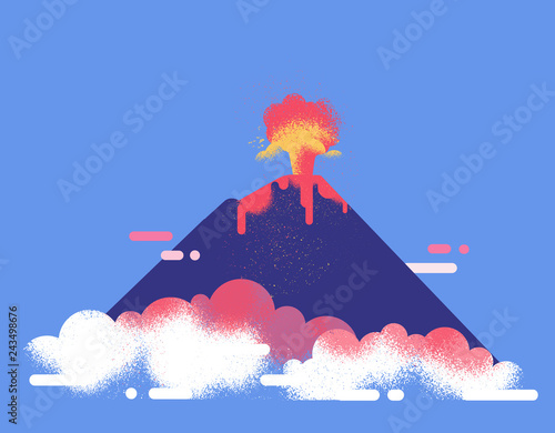 Volcano eruption flat vector illustration. Lava and ash flow.