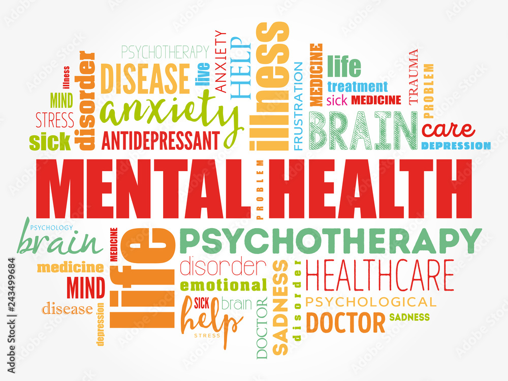 Fototapeta premium Mental health word cloud collage, health concept background