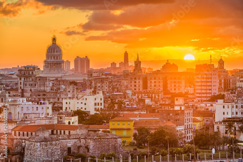 Havana, Cuba downtown skyline with the capitolio at sunset. © SeanPavonePhoto