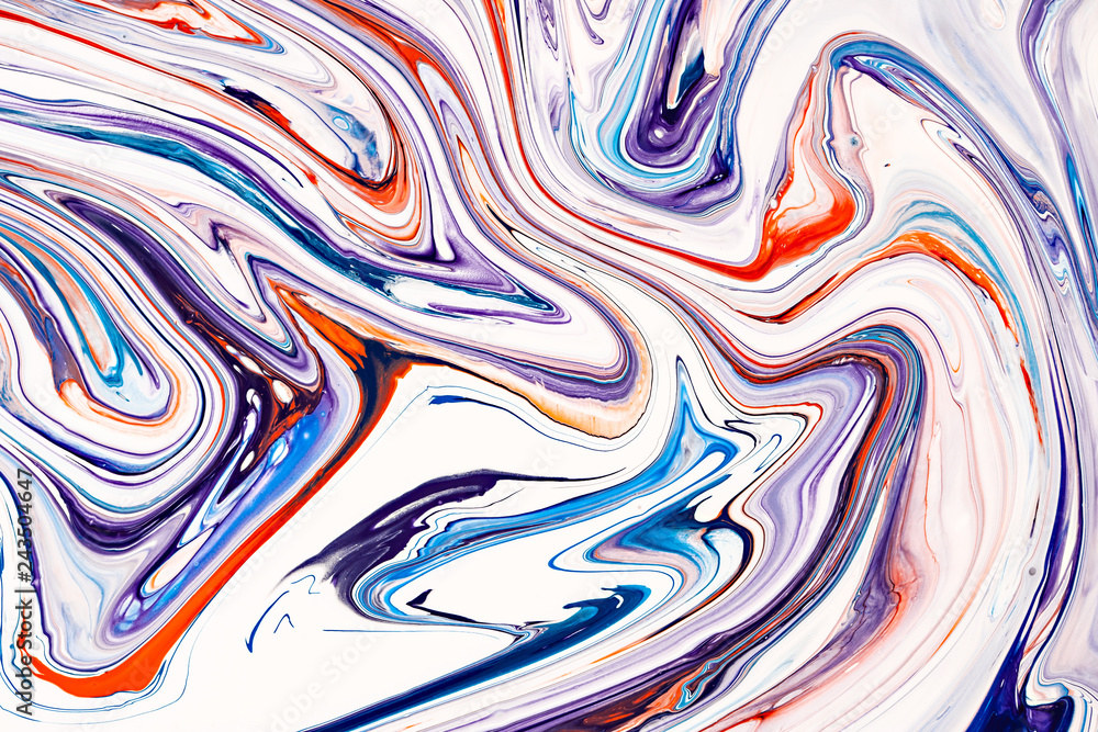 Mixture of acrylic paints. Blue, purple and coral red mixed acrylic paints. Liquid marble texture. Applicable for design packaging, labels, business cards, and interactive web backgrounds. Mixture of acrylic paints. Blue, purple and coral red mixed acrylic paints. Liquid marble texture. Applicable for design packaging, labels, business cards, and interactive web backgrounds.