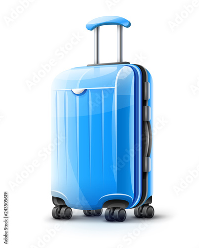 Blue modern suitcase for travel, case icon isolated on white