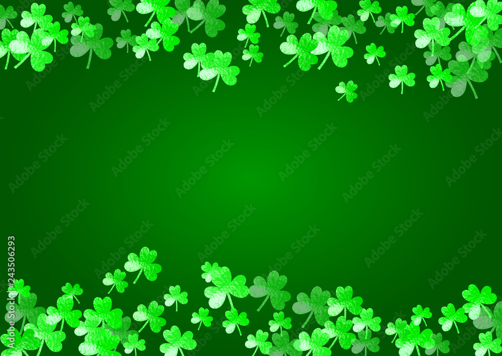 Saint patricks day background with shamrock. Lucky trefoil confetti. Glitter frame of clover leaves. Template for flyer, special business offer, promo. Decorative saint patricks day backdrop. Saint patricks day background with shamrock. Lucky trefoil confetti. Glitter frame of clover leaves. Template for flyer, special business offer, promo. Decorative saint patricks day backdrop.