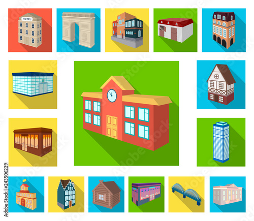 Building and architecture flat icons in set collection for design.The building and dwelling vector isometric symbol stock web illustration.