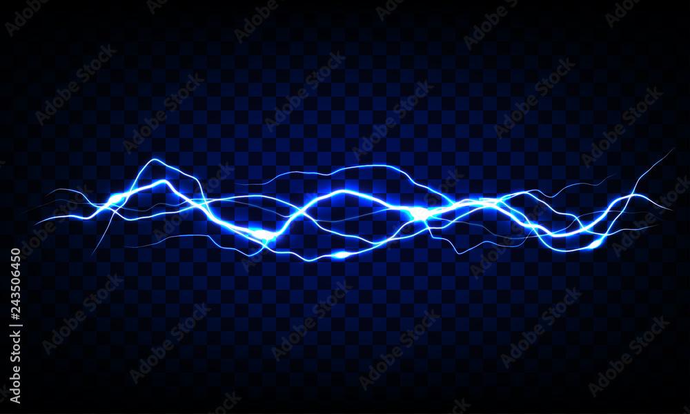 Blue vector lightning on transparent background. Realistic vector ...