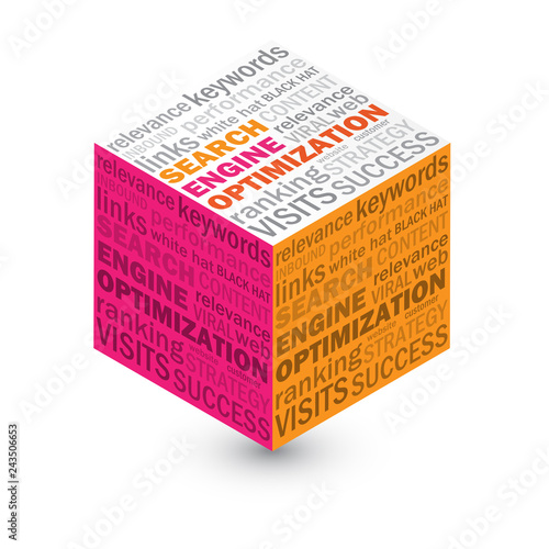 SEARCH ENGINE OPTIMIZATION (SEO) word cloud on anti-gravity cube