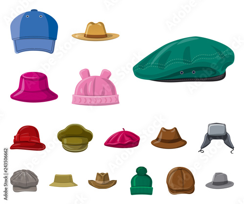 Vector illustration of kid and baby logo. Set of kid and beanie stock vector illustration.