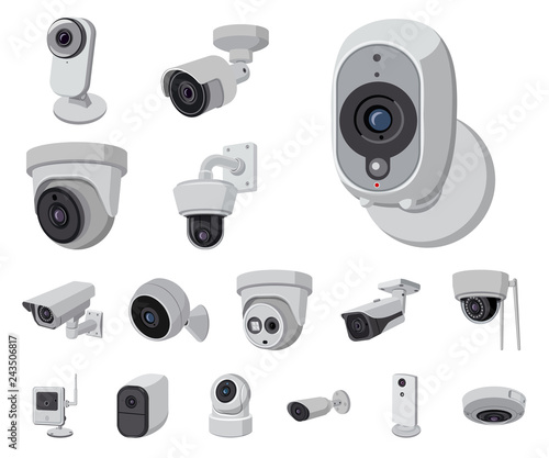 Vector illustration of cctv and camera sign. Collection of cctv and system stock vector illustration.