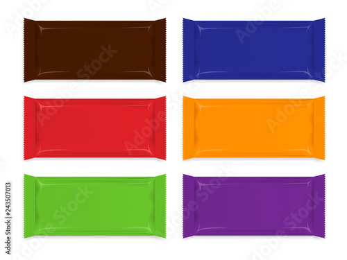 Multicolored blank snack glossy packaging wrapper - template