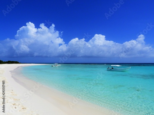 Fototapeta Naklejka Na Ścianę i Meble -  Los Roques, Caribbean Beach. Vacation in the blue sea and deserted islands. Peace. Fantastic landscape. Great caribbean scene.