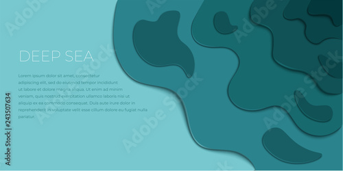Papercut aquamarine multi layers 3D color texture vector background. Abstract topography concept design or sea illustration for website template