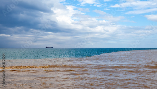 Summer seascape with muddy river water